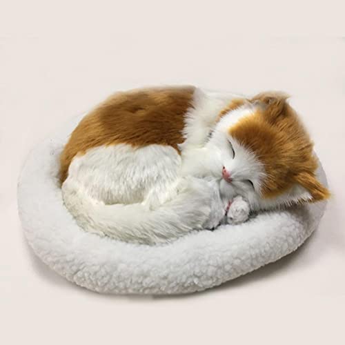 Poupée en peluche de chat respirant et jouet de simulation de chat endormi avec tapis