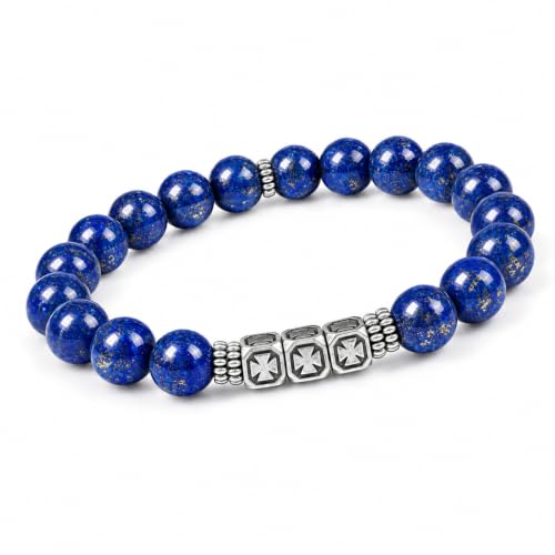 King Will Men's Genuine Crystal Stone Stretch Bracelet with Cross Spacer