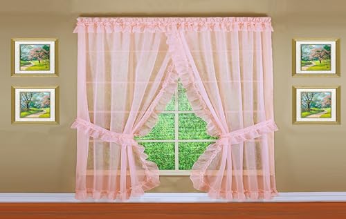 Image of Today's Curtain, Emelia Priscilla Sheer Pair 96 inch W x 84 inch L, Rose, 5-Piece-Set
