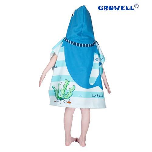 Image of growell Hooded Kids Beach Towels - Toddler Bath Towel Girls Boys Swim Cover-ups for Ages 1 to 6 Kids Pool Towels Quick Dry Lightweight Soft Microfiber Poncho Towel 24x23(Shark SkyBlue)