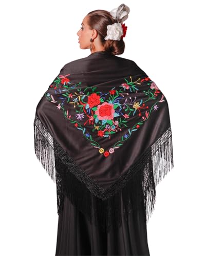 Large flamenco shawl. Measurement 75X35 inch without counting the fringes (11.8inch), embroidered on one side.3