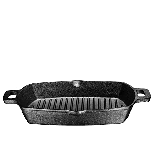 Bruntmor 13 Inch Non Stick Cast Iron Grill Pan, Induction Stove Top Grill Plate, Grilled Pan For Sovetop , Outdoor Gridle Pan For Steak, And Meats. #TOP5