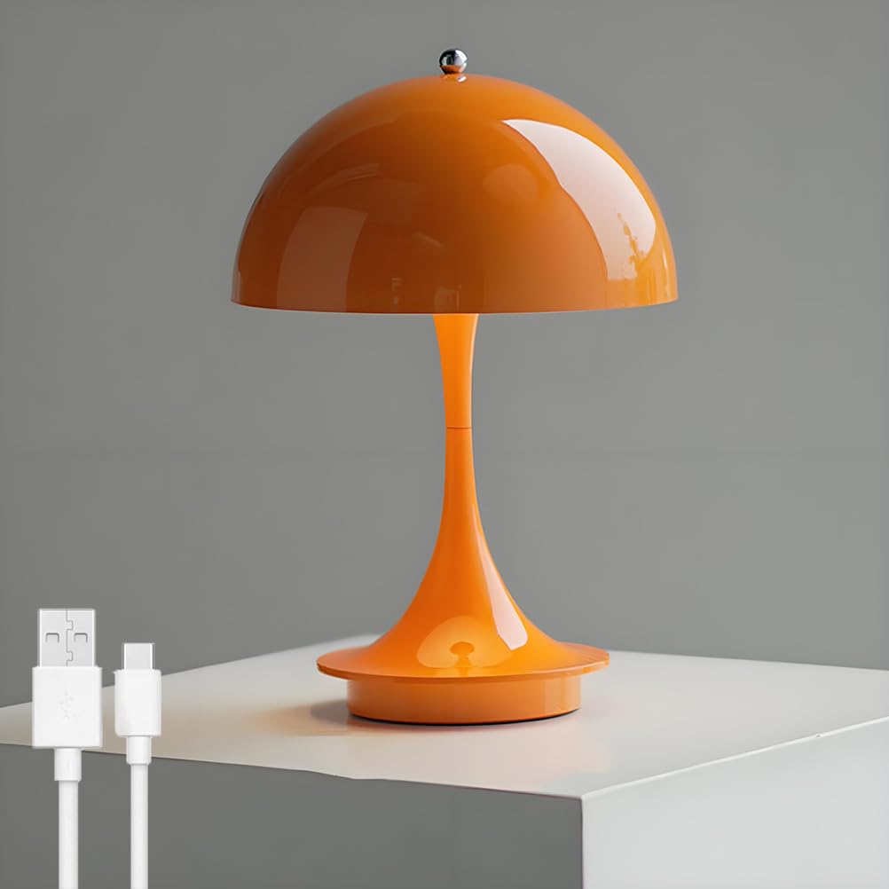 AoLa Lampada a Fungo Arancione LED Lampada da Tavolo Senza Fili Ricaricabile Lampada da Tavolo Dimmerabile 3 Temperature Colore Touch Lampada da Scrivania Arancione Moderna Portatile Luce Notturna