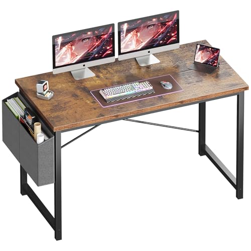 Image of OLIXIS Computer Desk, 47 Inch Gaming Desks for Home Office Small Spaces | Writing Study Craft Work Table, Computer Workstation for Bedroom with Storage Bag, Rustic Brown