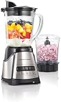 Hamilton Beach Power Elite Blender w/40 Oz Glass Pitcher & 3 Cup Vegetable Grinder, 12 Functions for Mash, Ice Crush, Shakes & Smoothies, Black & Stainless Steel (58149) | 40 Oz Glass Pitcher + 3 Cup Mini Grinder Accessory | 12 Functions Incl.