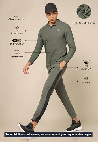 Image of TECHNOSPORT Mens Slim Fit Polyester Active Wear Collar Polo T-Shirt with Long Sleeves for Workout, Sports
