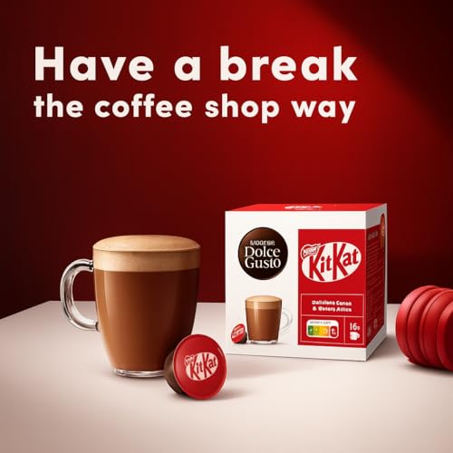 Image of Nescafe Dolce Gusto KitKat Hot Chocolate Pods - (Pack of 2) - 256g Box By COUGAR - Compatible with Dolce Gusto Machines | 32 Capsules | Creamy Cocoa Drink with Signature KitKat Flavour | Rich, Smooth & Velvety Texture | Perfect for Home, Office & Chocolate Lovers - (Imported-UK)
