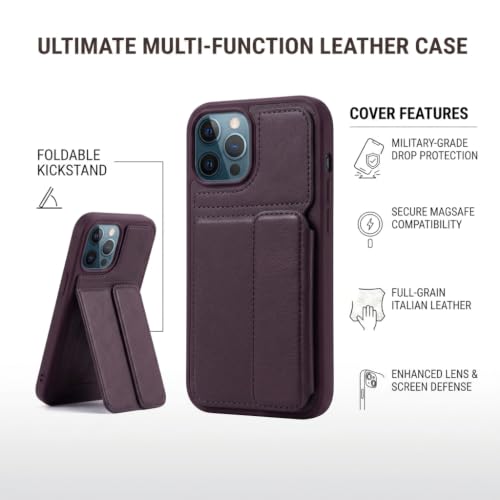 Image of amazon basics Luxury Vegan Leather Back Cover for iPhone 11 Pro Max | Built-in Card Holder Slot | Integrated Mobile Stand | Slim Shockproof Protective Case with Stitched Finish - Purple