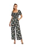 Love Welove Fashion Women's Floral Short Sleeve High Waist Wide Leg Pants Casual Loose Smocked Jumps