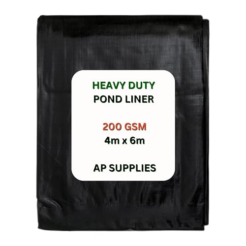 AP Supplies Black Pond Liner 200g/sqm - Heavy Duty HDPE Material - UV & Tear Resistant, Flexible for Koi & Fish Pools, Water Garden - Ideal for Small to Large Ponds, Wildlife, Underlay (4m x 6m)
