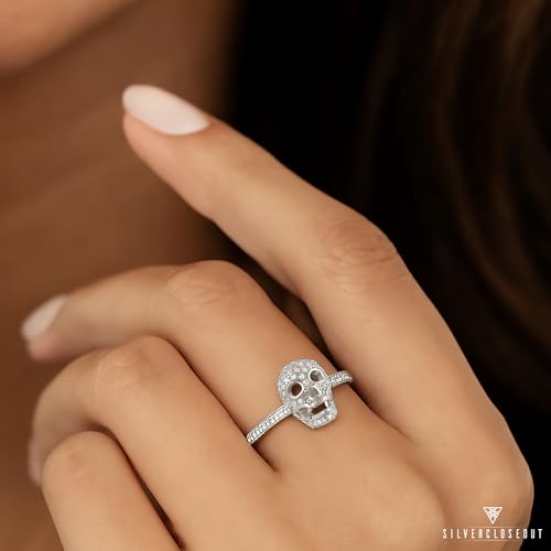 Sterling Silver Pave Cz Skull Ring (Size 4-9)4