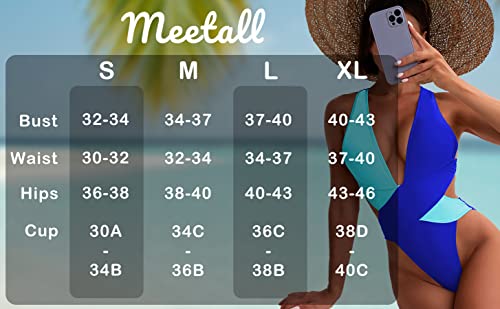 Meetall High Cut Cheeky Color Block Swimsuits For Women Sexy One Piece Bathing Suit For Women Cutout Monokini Cute Swimwear Cyan Blue Size S #TOP6