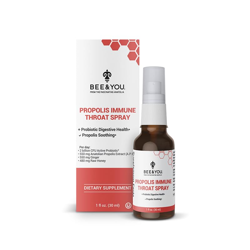 BEE&YOU Propóleos y Probiótico Spray para la Garganta con Jengibre, Soporte Inmunológico, Salud Digestiva, Antioxidantes, Keto, Paleo, Sin Gluten, 1 Fl oz