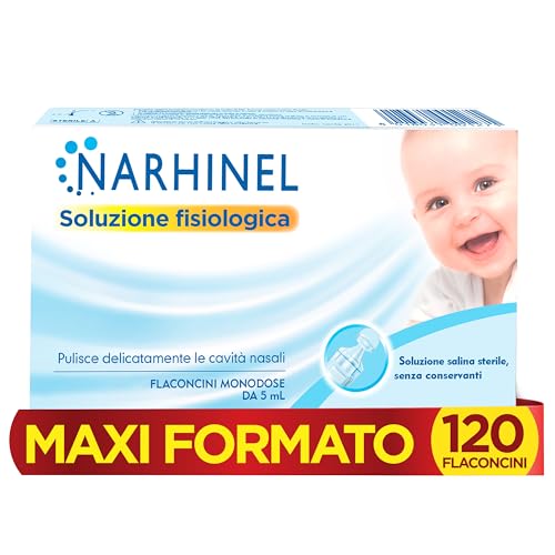 Narhinel Soluzione Fisiologica Salina Isotonica, Lavaggi Nasali,120 Flaconi | Flaconcini Monodose da 5ml