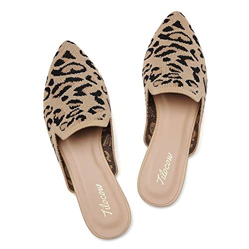 Tilocow Knit Mules For Women Flats Pointed Toe Tan Ballet Flat Womens Slip On Slides Walking Breathable Shoes #TOP29