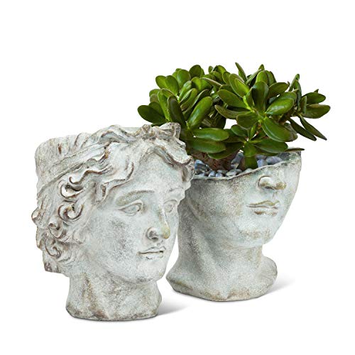 Image of Abbott Collection Athens Half Male Face Planter | Cement, Gray, 7 inchH
