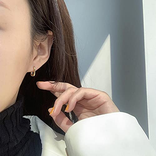 ALEXCRAFT Small Gold Silver Rectangle Hoop Earrings 11mm 14k Gold Plated U Shape Trendy Oval Hoop Earrings for Women Men3