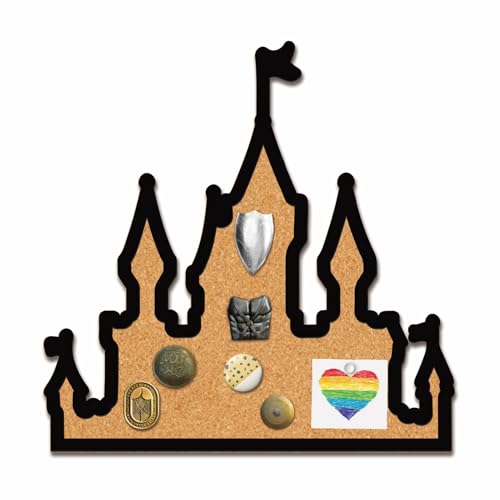 CRASPIRE Castle Pin Board 9.84x9.84In Thick Cork Board Wall Mounted Framed Bulletin Display Badge Wooden Decorative Corkboard Memory Memo Brooch Lapel Holder Storage Jewelry for Home Classroom Wedding