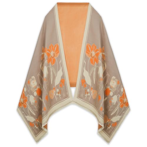 Relang Scarfs for Women Pashmina Silky Shawl Wrap for Evening Dressing Blanket Open Front Poncho Cape Pink Orange Flowers