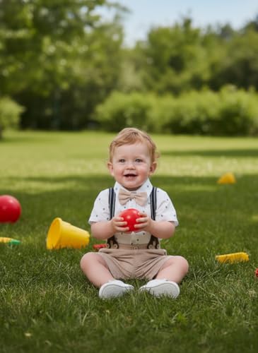 Image of Volunboy Baby Boy Formal Short Set Toddler Summer Gentleman Outfit Kid Short Sleeve Bowtie Shirt Suspender Shorts Suit
