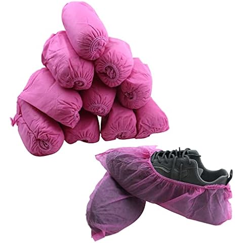 Antrader 100 Pieces Disposable Shoe Covers Floor One Size Fits All Overshoes Indoor Shoes Covers for Ladies and Mens Pink Cover