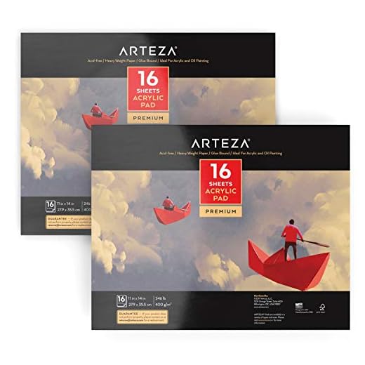 ARTEZA Cuadernos de pintura acrílica | Tamaño 27, 9 x 35,5 cm | Pack de 2 blocs de papel pesado (400g) para pintar con acrílico y óleo | 16 lienzos por cuaderno (32 en total) | Encuadernados con cola