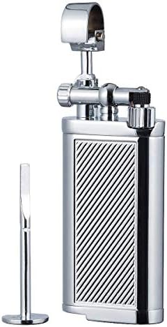 Antique Style Lift Arm Tobacco Pipe Cigarette Butane Lighter with Tamper & Pick (Chrome)