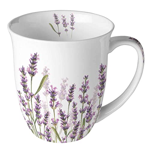 Ambiente Taza de café con diseño de lavanda, 400 ml, color blanco
