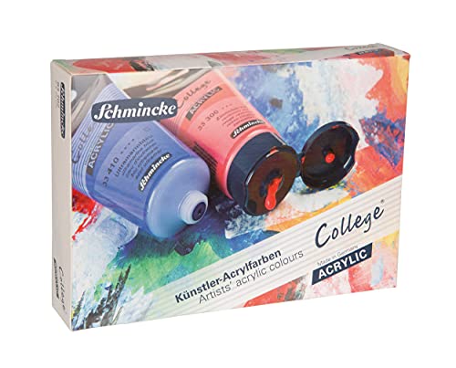 Schmincke - College Acrylic, Acrylfarbenset mit 5 x 75 ml Tuben, 83 702 097, Acrylfarben in Studienqualit&auml;t, Grundsortiment, seidenmatt und lichtecht