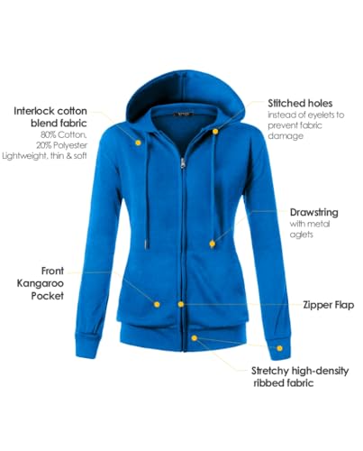Image of GIVON Womens Casual Zip Up Hoodie Cotton Blend Soft Fabric Basic Layering Hooded Jacket with Kangaroo Pocket