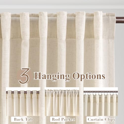 Image of Joywell Extra Long Linen Curtains 120 Inches Long for Living Room Cream