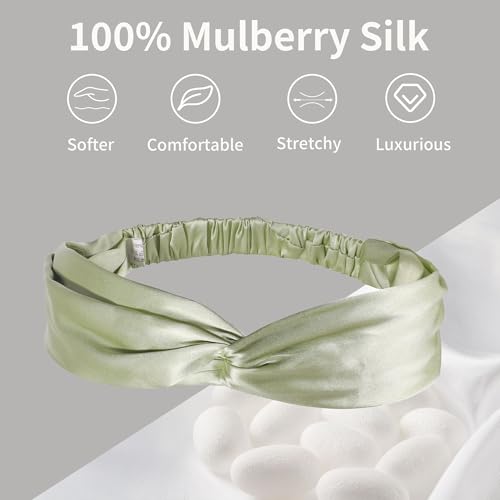 Image of ZLYC Mulberry Silk Headband for Women's Hair, Solid Avocado Cream
