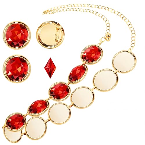 Haysandy 5 Pcs Red Gem Waist Belt Women Waist Chains with Gem and Round Acrylic Rhinestones for Halloween Cosplay Accessories(43 Inch)
