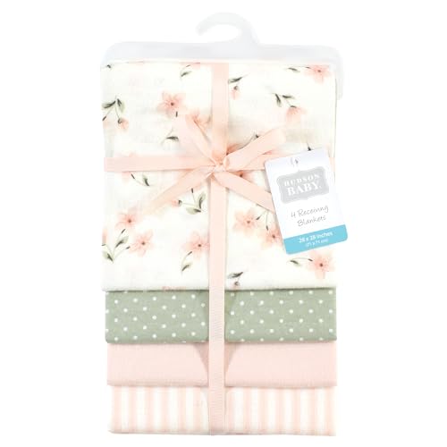 Image of Hudson Baby Unisex Baby Cotton Poly Flannel Receiving Blankets, Pink Dainty Floral, One Size