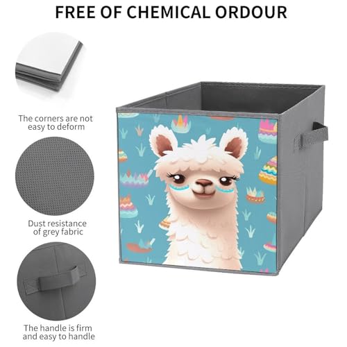 Cubes de rangement pliables à poignée renforcée et motif alpaga - 4