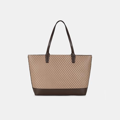 Image of Accessorize London Women's Brown Monogram Print Tote Bag | Large Capacity Handbag | Stylish Shoulder Bag For Ladies