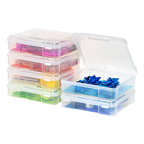 IRIS USA 6 Pack Clear Scrapbook Paper Storage Boxes, Portable Craft and Art Project Case for 8 x 8 File Paper