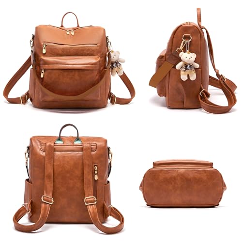 Image of Soperwillton Women Backpack Purse Shoulder Handbags Travel Bag Set 2pcs | Soft PU Leather,Large Capacity,Many Pockets,with a Functional Wallet,with a Detachable Shoulder Strap,Multipurpose Design