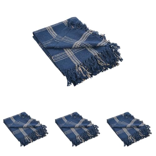 Creative Co-Op Recycled Cotton Blend Throw Blanket with Fringe, Blue
