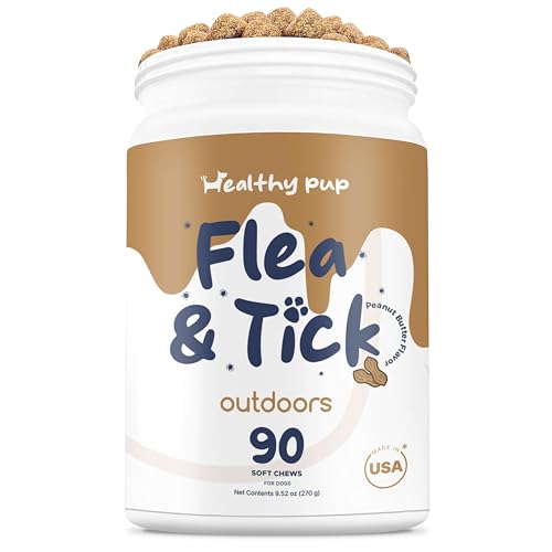 Flea and Tick Prevention for Dogs, Chewable â€“ 90 Peanut Butter Flavored Soft Chews â€“ Made with B Vitamins, Garlic Powder, Brewers Yeast, Coconut Oil, and Apple Cider Vinegar