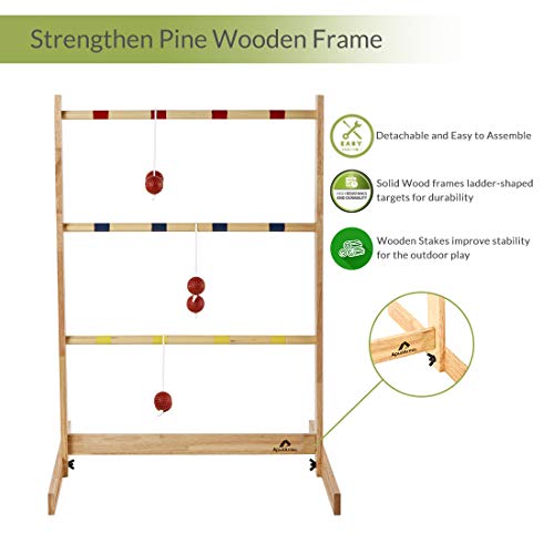 ApudArmis Ladder Toss Game Set, Pine Wooden Golf Ladder Lawn Game with 6 Bolos Balls and Carrying Case - Outdoor Yard Beach Game for Kids Adults Family
