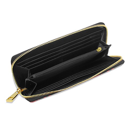 Women Genuine Leather Wallet Purse Black Red Tartan Check Card Holder Organizer Clutch #TOP4