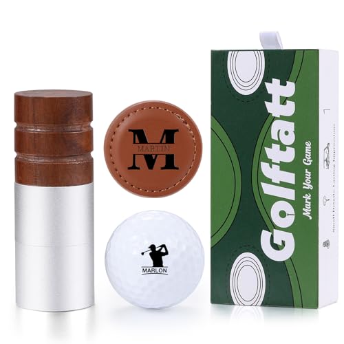 Custom Golf Ball Stamp with PU Leather Golf Ball Marker, Self-Inking Marker, Personalized Golf Ball Stamp with Monogram Logo Design, Waterproof Larger Golf Stamper Marking for Golfer (Style 1)