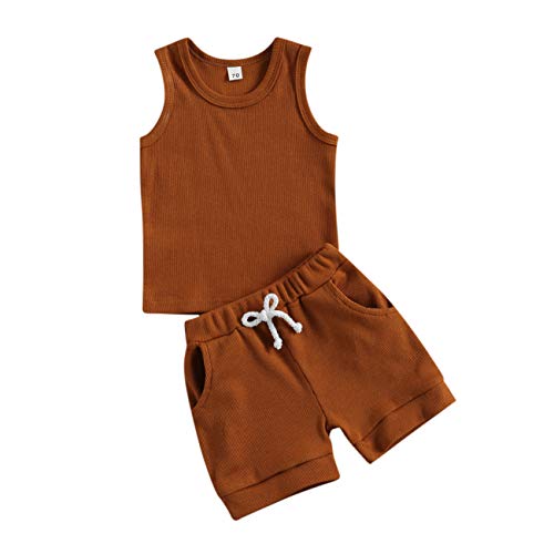 Baby Boy Summer Clothes Little Sun Printed Sleeveless Tank Tops+Shorts Set Infant Boy 2Pcs Summer Outfits (Brown A, 12-18 Months)