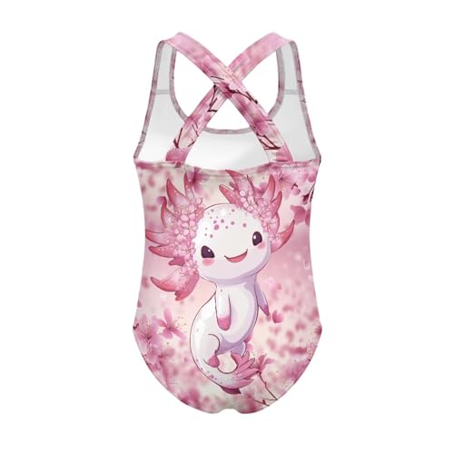 Image of Girls One Piece Swimsuits Axolotl Cross Back Swimwear Beach Summer Quick Dry Beach Bathing Suit