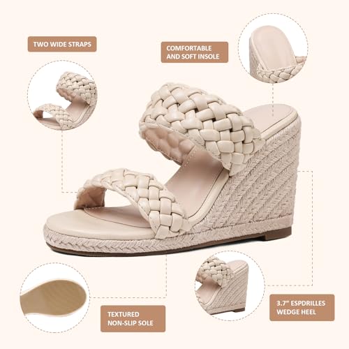 mikarka Slip On Wedge Sandals for Women: Open Toe Comfortable Espadrilles Wedges - Braided Straps Dressy High Heel Summer Beach Sandals Resort Platform Slides Mules4