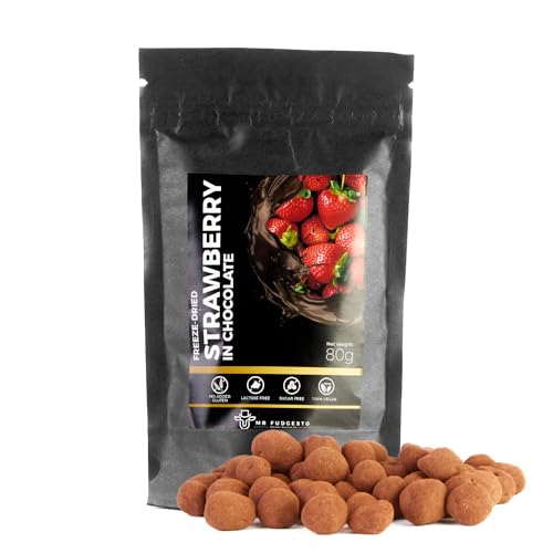 Fresas Liofilizadas en Chocolate - Dulces Mr Fudgesto - Delicia Premium - Sin Azúcar Agregada - Tentempié Saludable - Frutos Secos y Frutas Cubiertos de Cacao - 80g
