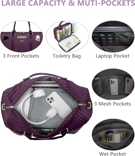 Image of Women Weekender Travel Duffle Bag: Travel Duffel Overnight Bags with Shoe Compartment Large Carry on Tote with Toiletry Bag Weekend Traveling Yoga Gym Hospital Bag for Women with Wet Pocket Purple