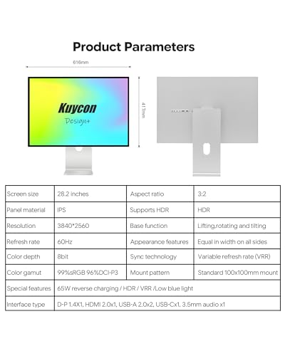 Image of P10 28'' UHD 4K (3840x2560) Glossy Monitor, IPS Panel, 8-Bit Color, 99% sRGB, 96% DCI-P3, 60Hz, 163PPI, HDR, 1200:1 Contrast, Low Blue Light, Eye Care (Minimalist - with Stand)