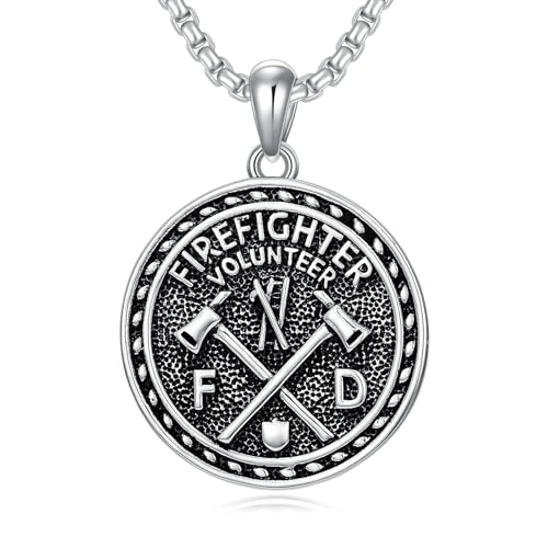 PELOVNY Firefighter Necklace S925 Sterling Silver Fire Department Pendant Firefighter